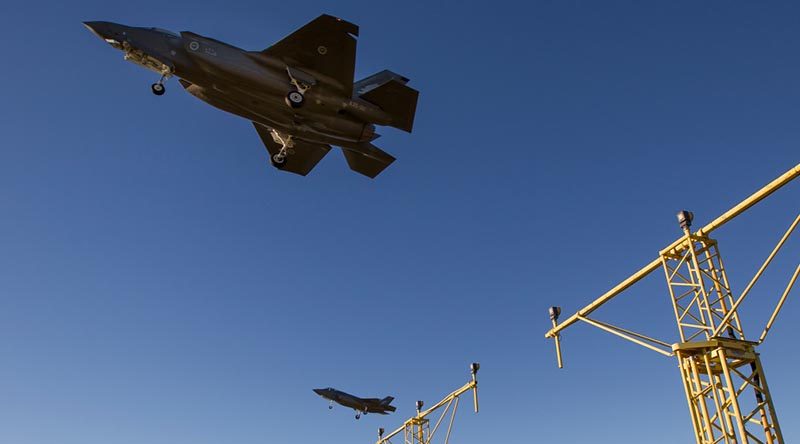 F-35A Joint Strike Fighters from No.3 Squadron conduct instrument-landing-approach training at RAAF Base Richmond. Photo by Sergeant Christopher Dickson.