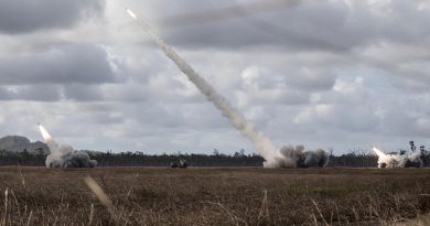 United States Marine Corps and United States Army High Mobility Artillery Rocket Systems perform a live firing drill at Plains Airfield during Exercise Talisman Sabre 2019. Photo by Leading Seaman Craig Walton.