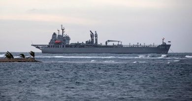 HMAS Sirius at anchor off the coast of Samoa. Photo by Corporal Jessica de Rouw.