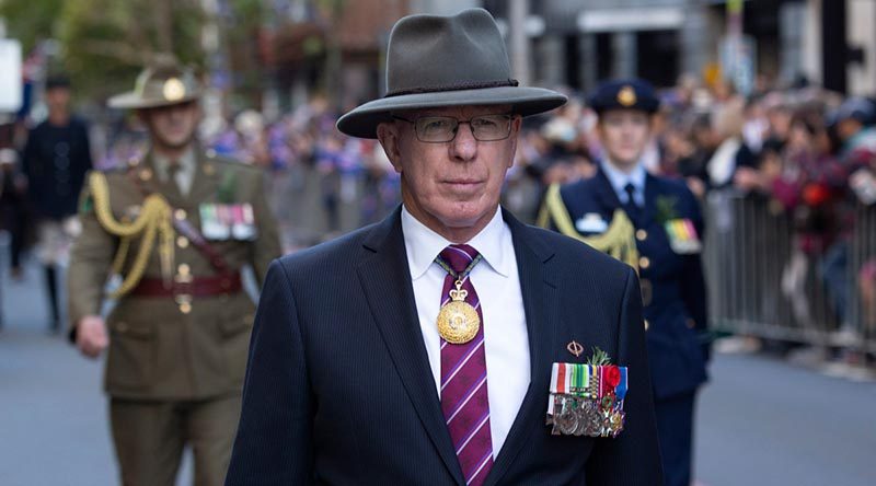 Then Governor of NSW General David Hurley leads the ANZAC Day parade through Sydney. Photo by Chief Petty Officer Cameron Martin.