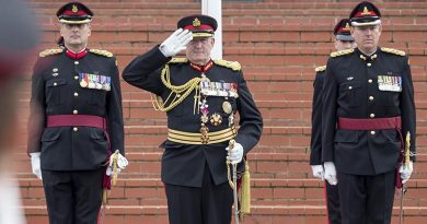 Now-retired Governor-General of Australia, the Honourable Sir Peter Cosgrove AK,, MC (Retd), takes a salute during his last military parade, at the Royal Military College - Duntroon. Photo by Leading Seaman Craig Walton.