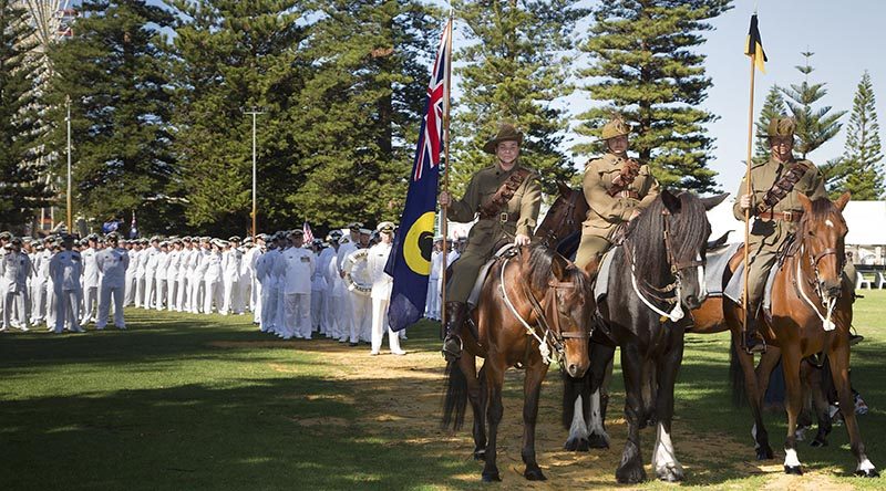 Members of the 10th Light Horse Re-Enactment Group on ANZAC Day 2017 in Esplanade, WA. Photo by Chief Petty Officer Damian Pawlenko.