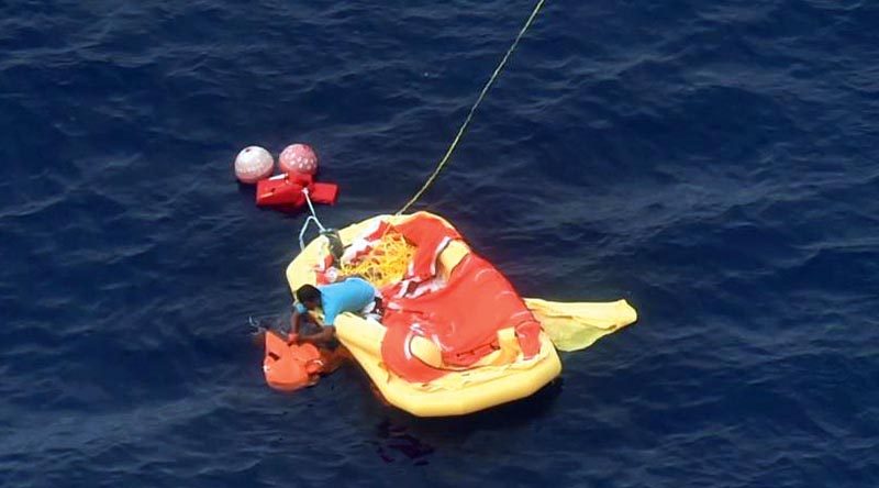 A Royal New Zealand Air Force P-3K2 Orion has found the last crew member overboard from the Chinese fishing vessel Jin Xiang 6, which had been damaged by fire. NZDF photo.