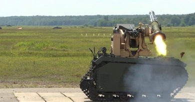 A Titan UGV fires a Javelin anti-tank missile by remote control. Kongsberg photo.