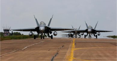 No 3 Squadron F/A-18 Hornets taxi at Korat Air Force Base during Exercise Thai Boomerang 2015. Photo by Corporal David Said.