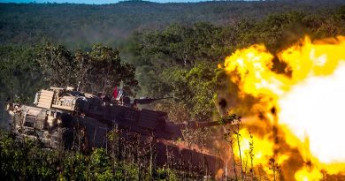 An Australian Abrams main battle tank fires its gun during Exercise Southern Jackaroo 17 at Mount Bundey Training Area, Northern Territory. Photo by Captain Dean Muller