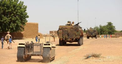 A Milrem Robotics’ THeMIS unmanned ground vehicle on patrol in Mali. Photo courtesy Milrem Robotics.