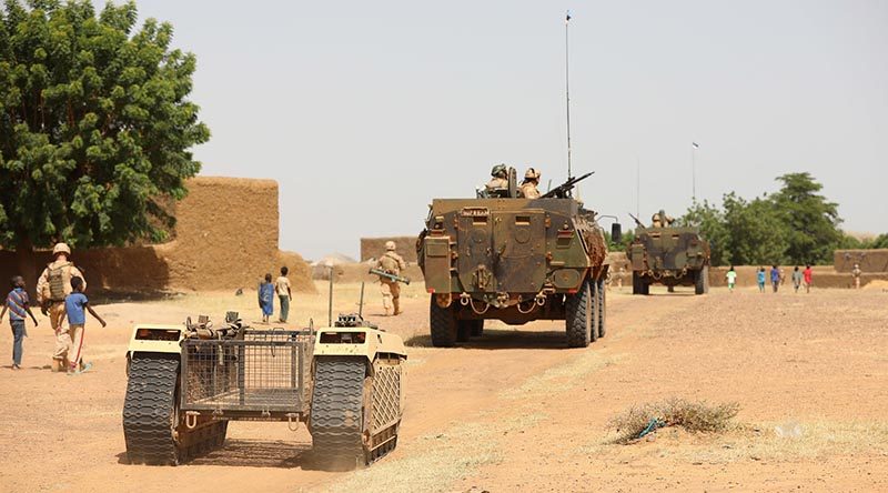 A Milrem Robotics’ THeMIS unmanned ground vehicle on patrol in Mali. Photo courtesy Milrem Robotics.