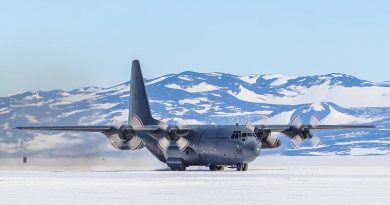 An RNZAF C-130 Hercules on an ice runway in Antarctica. NZDF file photo.