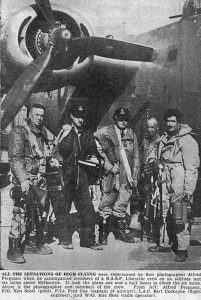 A newspaper clipping showing CCPL Scott’s great-grandfather Flying Officer Ken Scott (second from left) following an altitude-test flight to 32,000 feet over Melbourne. Supplied by CCPL Scott.