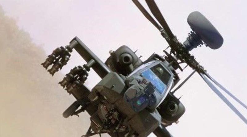 AH-64E Apache fitted with AN/APG-78 LONGBOW fire-control radar – doubled its range without any hardware changes. Photo supplied.