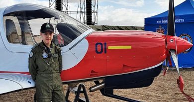 DA40 trainee pilot Leading Cadet Tristan Hahn (No 605 Squadron) with a Diamond DA40 NG operated by the AAFC’s Elementary Flying Training School, at RAAF. Image by Kerstin Hahn.