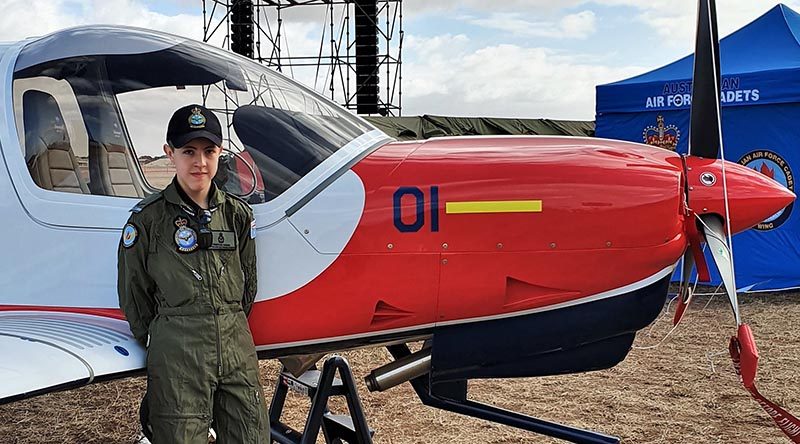 DA40 trainee pilot Leading Cadet Tristan Hahn (No 605 Squadron) with a Diamond DA40 NG operated by the AAFC’s Elementary Flying Training School, at RAAF. Image by Kerstin Hahn.