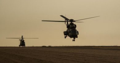 Two French Cougar helicopters depart for a night mission. Ministère de la Défense.