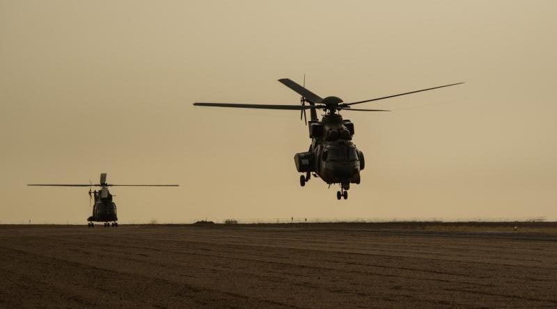 Two French Cougar helicopters depart for a night mission. Ministère de la Défense.