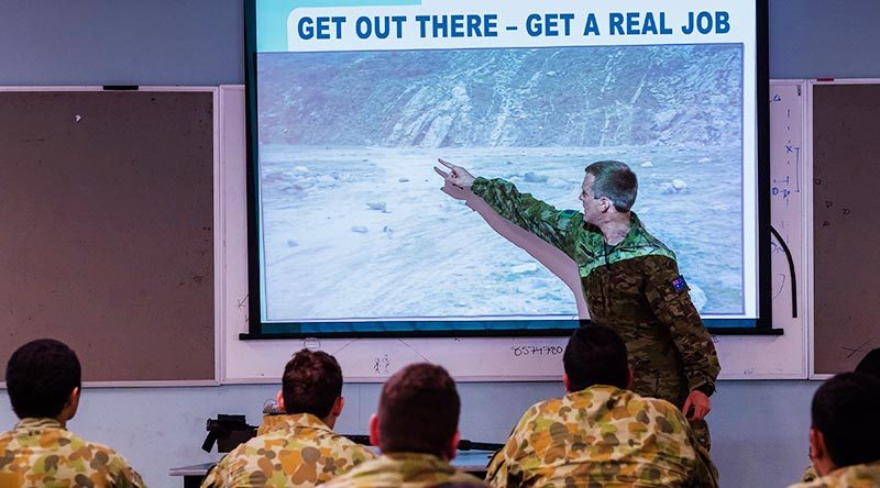 Lance Corporal Andrew Friedmann delivers a classroom lesson at 1st Combat Engineer Regiment, Robertson Barracks. Photo by Craftsman Priyantha Malavi Arachchi. (Photo digitally modified by CONTACT)