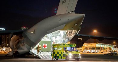 The Aussies arrive in Christchurch, New Zealand, well equipped to repatriate Australian's injured in the White Iland volcano eruption. RAAF photo.