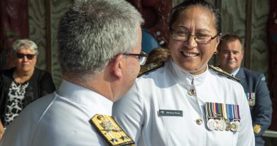 Commodore Melissa Ross with Chief of Navy Rear Admiral David Proctor after her promotion ceremony.