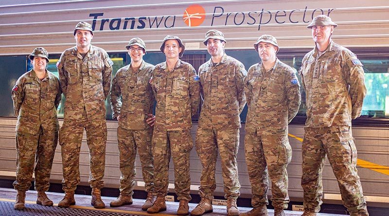 Signallers from 109th Signal Squadron ready to board the 'Prospector' for Kalgoorlie. 13th Brigade photo.