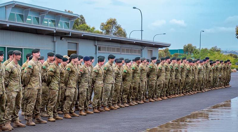 Soldier from the Australian Army's 1st Brigade – mainly 7RAR – parade in Adelaide in preparation for departure to assist on Opertion Bushfire Assist 19-20.