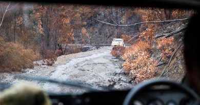 An Australian Army Bushmaster protected mobility vehicle from the 3rd Combat Engineer Regiment, conducts a route reconnaissance near Swifts Creek, Victoria, in support of Operation Bushfire Assist. Photo by Private Madhur Chitnis.