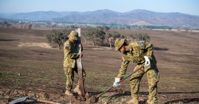 Australian Army Private Leonel Salilin (left) from 5th/6th RVR and Private DaWit Htoo, 8th/7th RVR, remove fire-affected fence posts on Operation Bushfire Assist 19-20. Photo by Trooper Jonathan Goedhart.