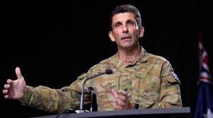 Major General Jake Ellwood brief media on Operation Bushfire Assist. Photo by Kym Smith.