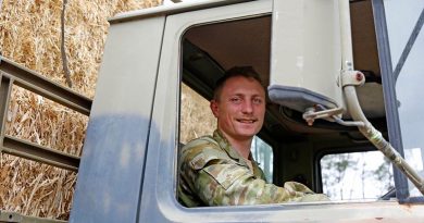 Australian Army Reserve soldier Private Jonathan Catt, a Unimog truck driver with 16 Transport Squadron, 8th Combat Services Support Battalion, from Newcastle, delivering fodder to farmers during Operation Bushfire Assist 19-20. Photo by Sergeant Dave Morley.