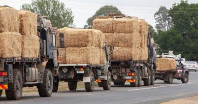 Part of an Australian Army fodder convoy from Cooma to help a local charity distribute donated hay to fire-affected farmers in southern NSW. Some of the hay was trucked from Western Australia. Photo by Sergeant Brett Sherriff.