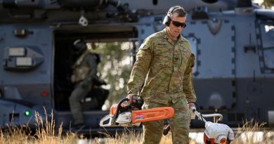 Sergeant Joshua Howlett, 7RAR, disembarks a Royal New Zealand Air Force NH90 to conduct land clearing and fuel reduction on Brindabella Mountain, west of Canberra. Photo by Signaller Robert Whitmore.