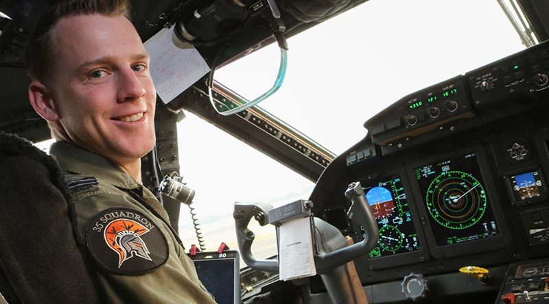 Flight Lieutenant Andrew Willersdorf, a pilot with No. 35 Squadron, performs pre-flight checks on the C-27J Spartan to deliver essential cargo and passengers from RAAF Base East Sale to Mallacoota during Operation Bushfire Assist. Photo by Corporal Kylie Gibson.