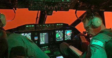 Royal Australian Air Force C-27J Spartan pilots from No. 35 Squadron work in arduous conditions as they approach Mallacoota, Victoria, on a bushfire-evacuation sortie. Photo by Flight Lieutenant Luke Georgeson.