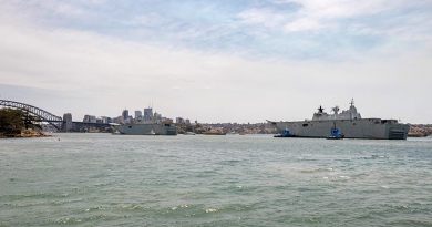 HMAS Adelaide returns home to Fleet Base East in Sydney after taking part in Operation Bushfire Assist 19-20, while HMAS Canberra prepares for a starring role in Australian Day celebrations near the Sydney Harbour Bridge. Photo by Leading Seaman Chris Szumlanski.
