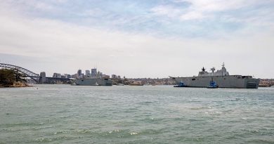 HMAS Adelaide returns home to Fleet Base East in Sydney after taking part in Operation Bushfire Assist 19-20, while HMAS Canberra prepares for a starring role in Australian Day celebrations near the Sydney Harbour Bridge. Photo by Leading Seaman Chris Szumlanski.