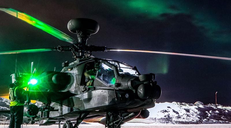 An Apache helicopter from 656 Squadron, 4 Regiment Army Air Corps, on exercise within the Arctic Circle. British Army photo.