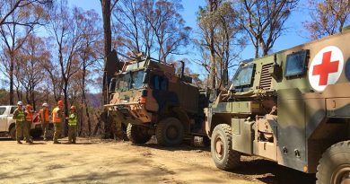 Australian Army soldiers deployed with Joint Task Force 646.5, supported by medics; petroleum operator elements of 7 Combat Service Support Battalion north of Abbeyard in support of Operation Bushfire Assist.