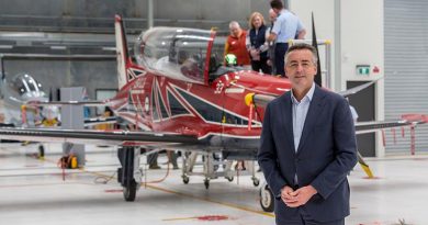 [Then] Minister for Veterans and Defence Personnel Darren Chester in front of a recently delivered Pilatus PC-21 at RAAF Base East Sale. Photo by Corporal Dan Pinhorn.