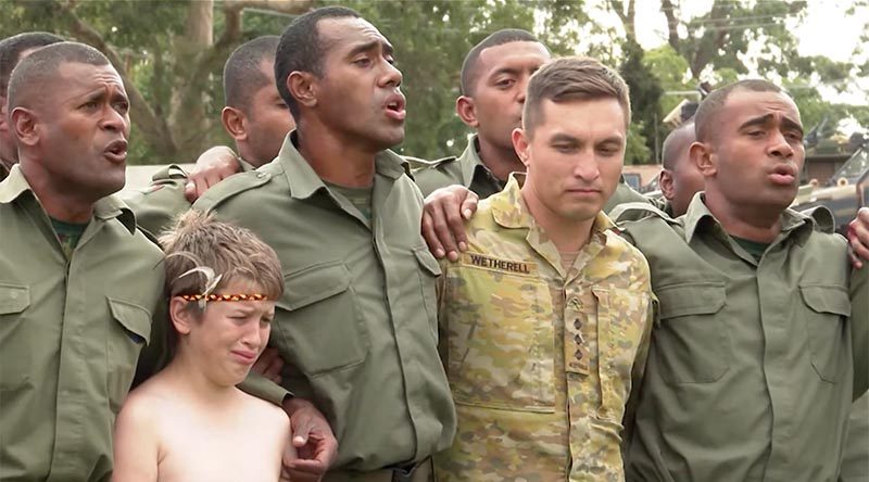 An emotional farewell for the Fijian Bushfire Assist contingent at Orbost, Victoria.