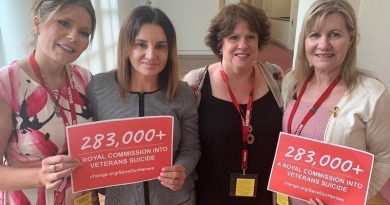 Julie-Ann Finney (right) at Australia's Parliament House with Colleen Pillen, Nikki Jamieson and Senator Jacqui Lambie.