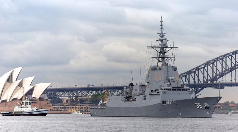 HMAS Hobart departs Fleet Base East, Garden Island, for the Royal Australian Navy's Fleet Certification Period, 2020. Photo by Able Seaman Benjamin Ricketts.