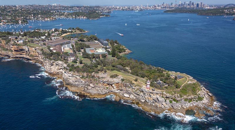 An aerial view of Royal Australian Navy establishment HMAS Watson, Sydney. Photo by Able Seaman Leo Baumgartner.