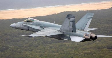 An F/A-18A Hornet over the Western Australian coast. Photo by Corporal Craig Barrett.