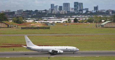 A P-8A Poseidon arrives at RAAF Base Darwin. Photo by Able Seaman Kayla Hayes.