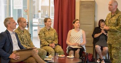 Regimental Sergeant Major of Joint Task Force 1111 Warrant Officer Class One Rick Cartwright, addresses employers of Reservists at Keswick Barracks, South Australia. Photo by Private Diana Jennings.