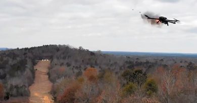 Skyborne Technologies' 40mm-armed Cerberus GL fires a grenade during a demonstration for the US Army. Company-video screen-grab.