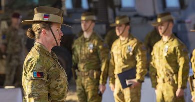 Major General Susan Coyle addresses members of Force Protection Element 12 before their departure from Afghanistan. ADF photo.