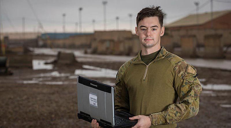 Australian Army Signaller Jacob Gatehouse is deployed with Theatre Communications Group at the Taji Military Complex, Iraq. Photo by Corporal Nunu Campos.