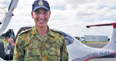 Leading Cadet Dominic McCosh, 413 Squadron, with one of the AAFC’s Diamond DA40 NG aircraft at Warrnambool airfield. Photo by PLTOFF(AAFC) Jane McDonald.