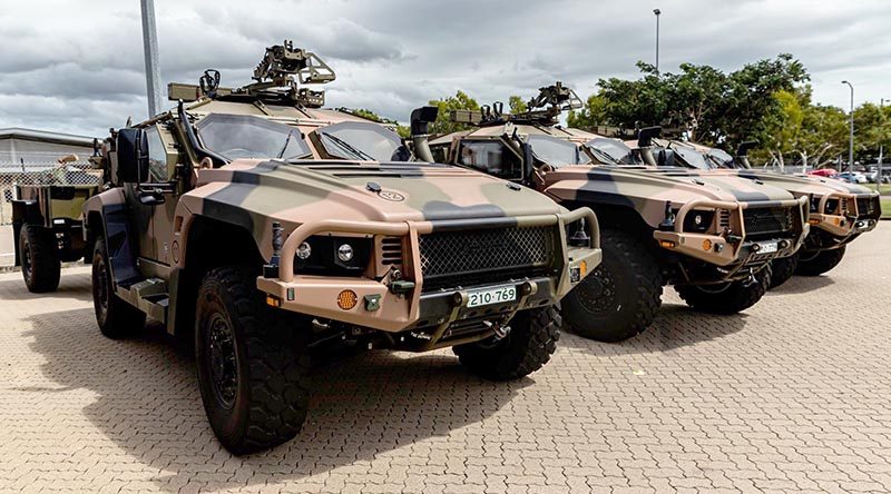 Brand spanking new Hawekei PMV-Ls lined up in 1RAR compound, Lavarack Barracks, Townsville. 1RAR photo from Facebook.