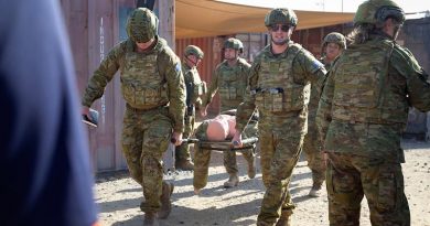 James Stevens MP, Member for Sturt, participates in combat first aid training during an ADF Parliamentary Program visit to Australia’s main operating base in the Middle East. Photo by Leading Seaman Craig Walton.